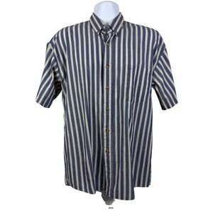 Sutter & Grant Men's Medium Short Sleeve Button Down Shirt Blue Tan Striped